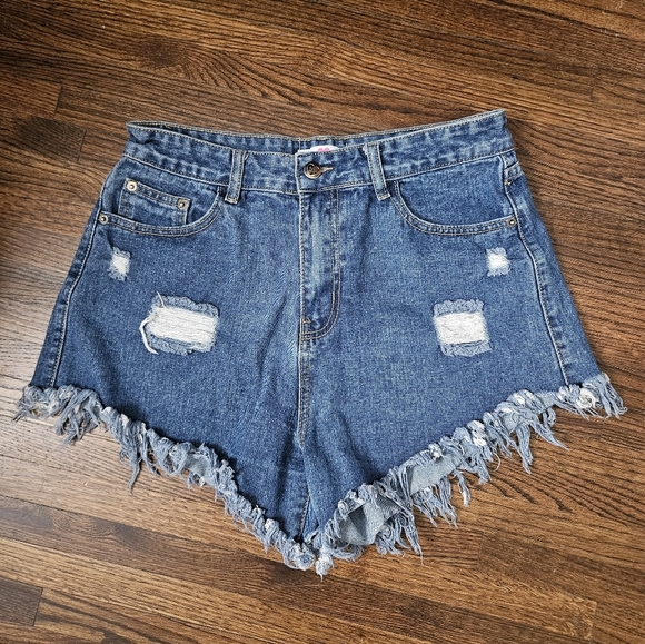 buddy love sami daisy duke jean shorts raw fringe raggedy edges size 29 boutique - Picture 2 of 5